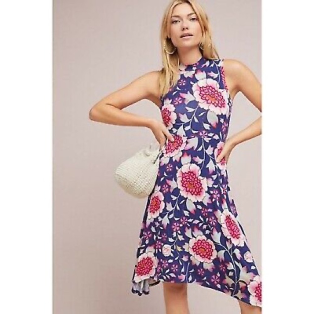 Anthro Maeve M The Clearly Floral Mockneck Dress